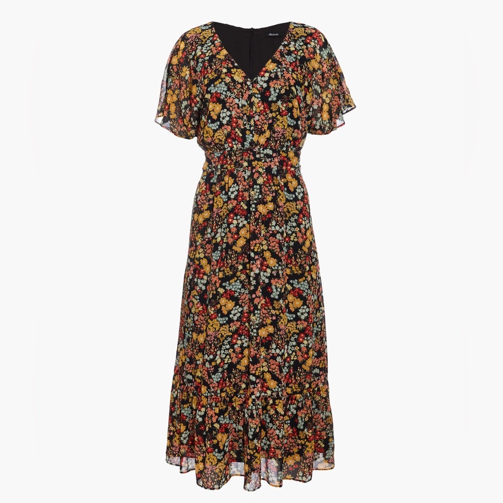 Madewell Dolman-Sleeve Ruffle-Hem Midi Dress in Flower Garden